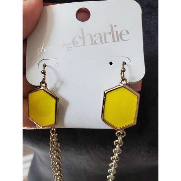 Charming Charlie Yellow & Gold Faceted Tile Bubble Bib Statement Necklace Set - Picture 7 of 8